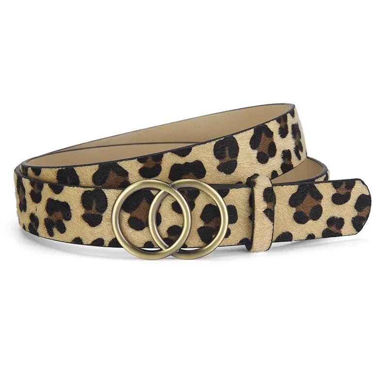 Big Double Ring Circle Metal Buckle Belt Women Fashion Wild Waistband Ladies Wide Leather Straps Belts for Leisure Dress Jeans