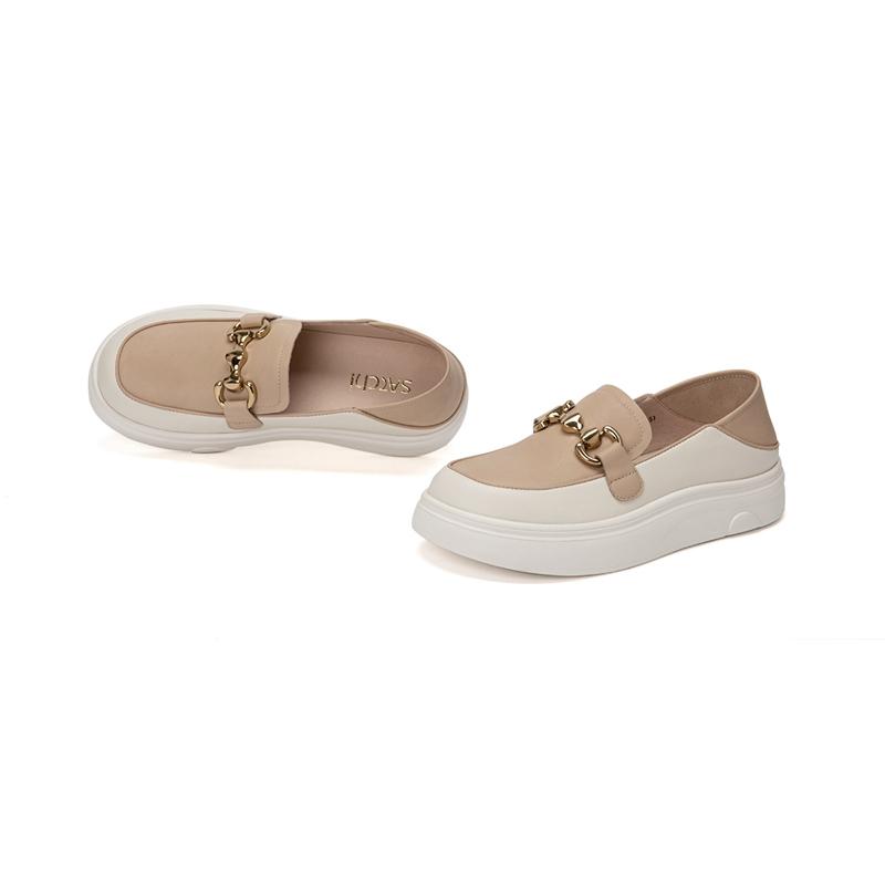 [Cowhide] Golden Yunle Fu Shoes with Thick Sole and Color Matching Single Shoe Metal Buckle Commuting Women's Shoes