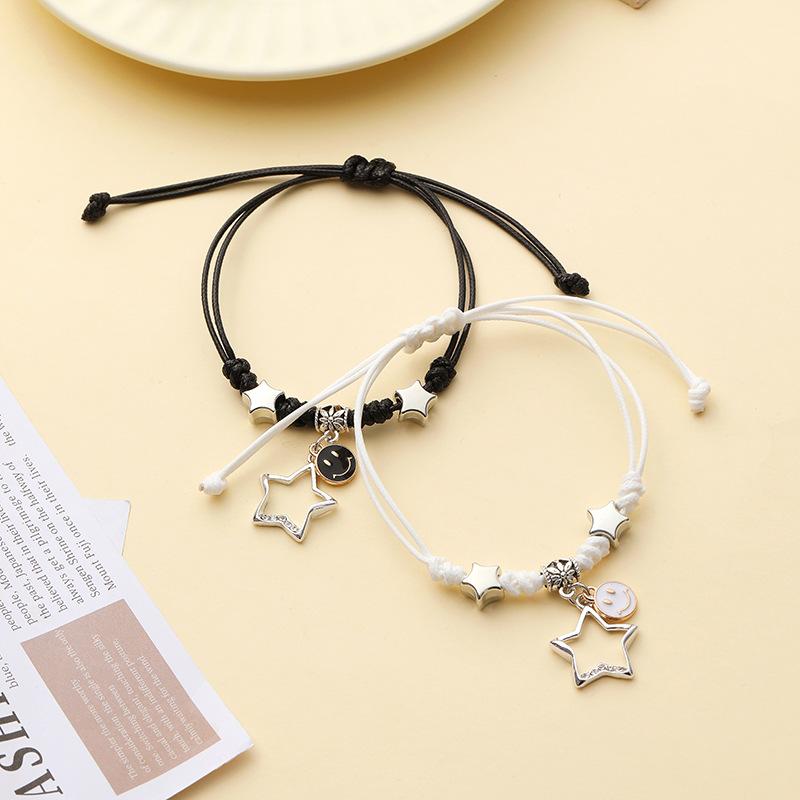 Creative Couple Black and White Bracelet Cutout Love Bracelet Braided Push Pull Bracelet Pull-Out Bracelet Adjustable Bracelet