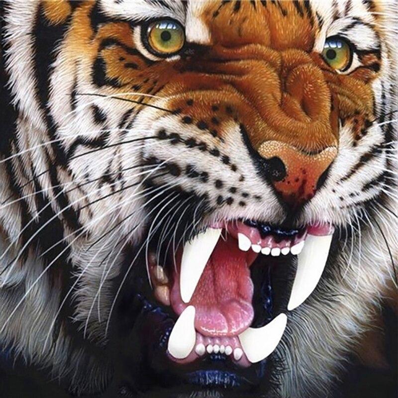 New 5D DIY Diamond Painting Tiger Diamond Embroidery Animal Cross Stitch Full Round Drill Crafts Home Decor Manual Gift