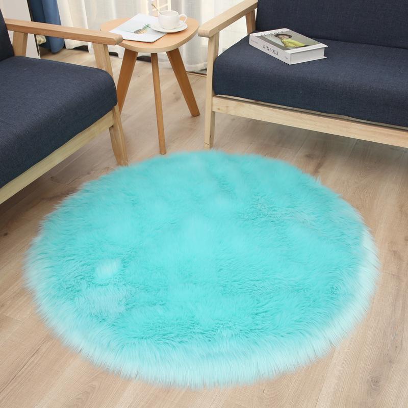 Round Long-Pile Imitation Wool Yoga Mat for Living Room or Bedroom