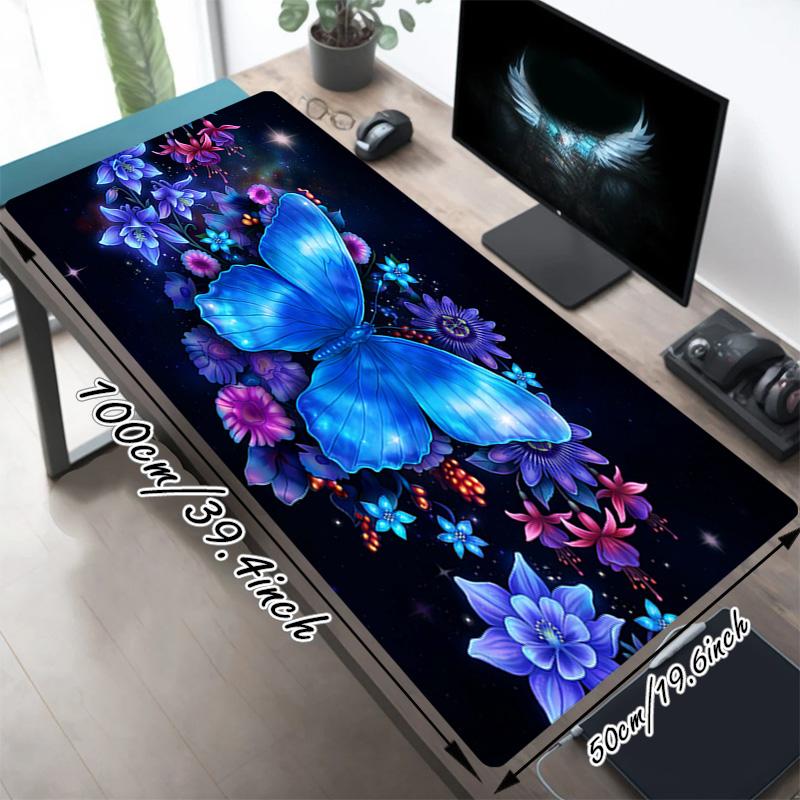 Blue Butterfly Xl Gaming Mouse Pad Nonslip Rubber Base Stitched Edge Waterproof Desk Mat For Pc Laptop Gamer Office Computer Accessories C927115