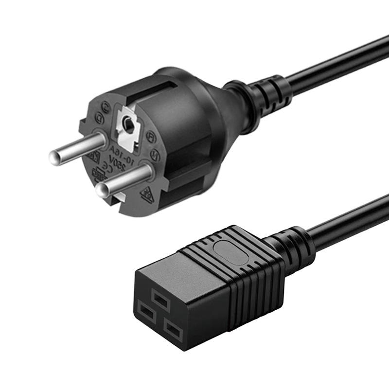 European Standard Pure Copper C19 PDU Server 3-Hole Core Power Cord, 1.5/2.5 Flat, 1.5m for Industrial Computer
