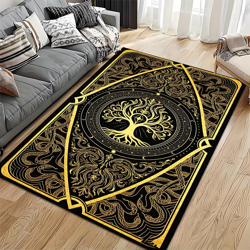 Golden Tree of Life Pattern Carpet with Black and Elegant Design Style Suitable for use as an anti-slip for living room bedroom sofas