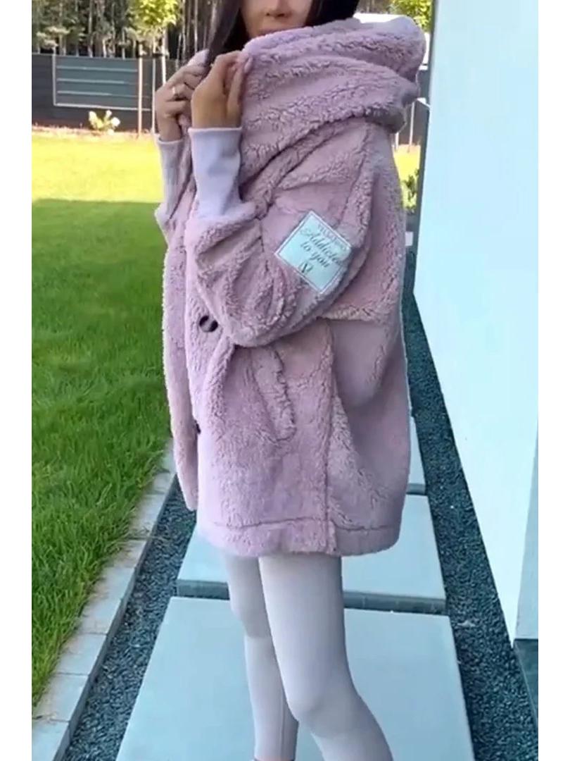 

2024 Autumn/Winter Women s European & American Plush Loose Hooded Jacket 3XL фіолетовий