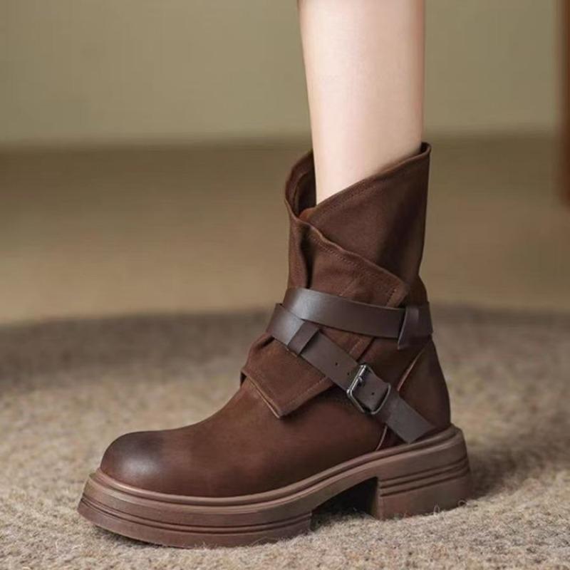Fashion British Style Fashion Versatile Womens Boots 2025 Autumn New Round Head Platform Locomotive Boots Velvet Warm Short Boot Women