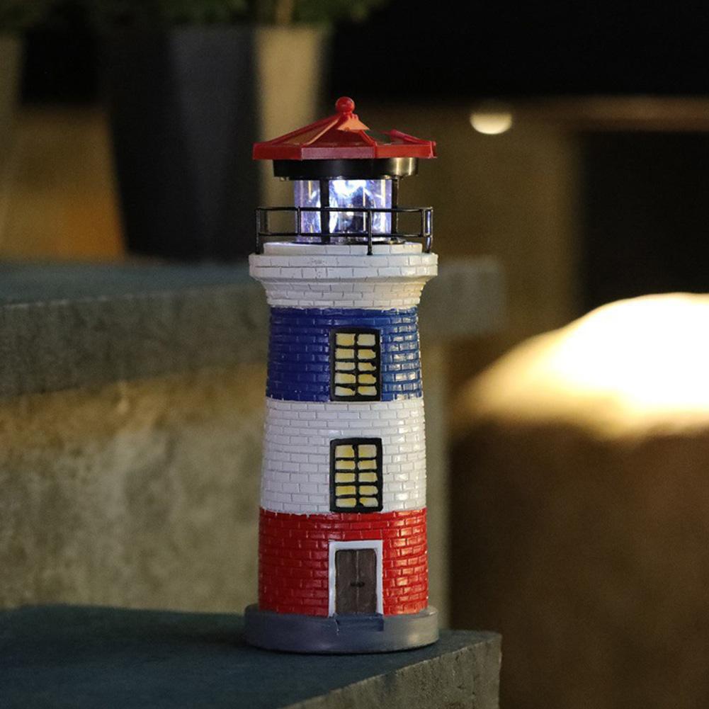 Solar Powered Resin Lighthouse Statue Lamp Decorative Lighthouse Light Lighthouse Model Light for Home Yard Outdoor Decor