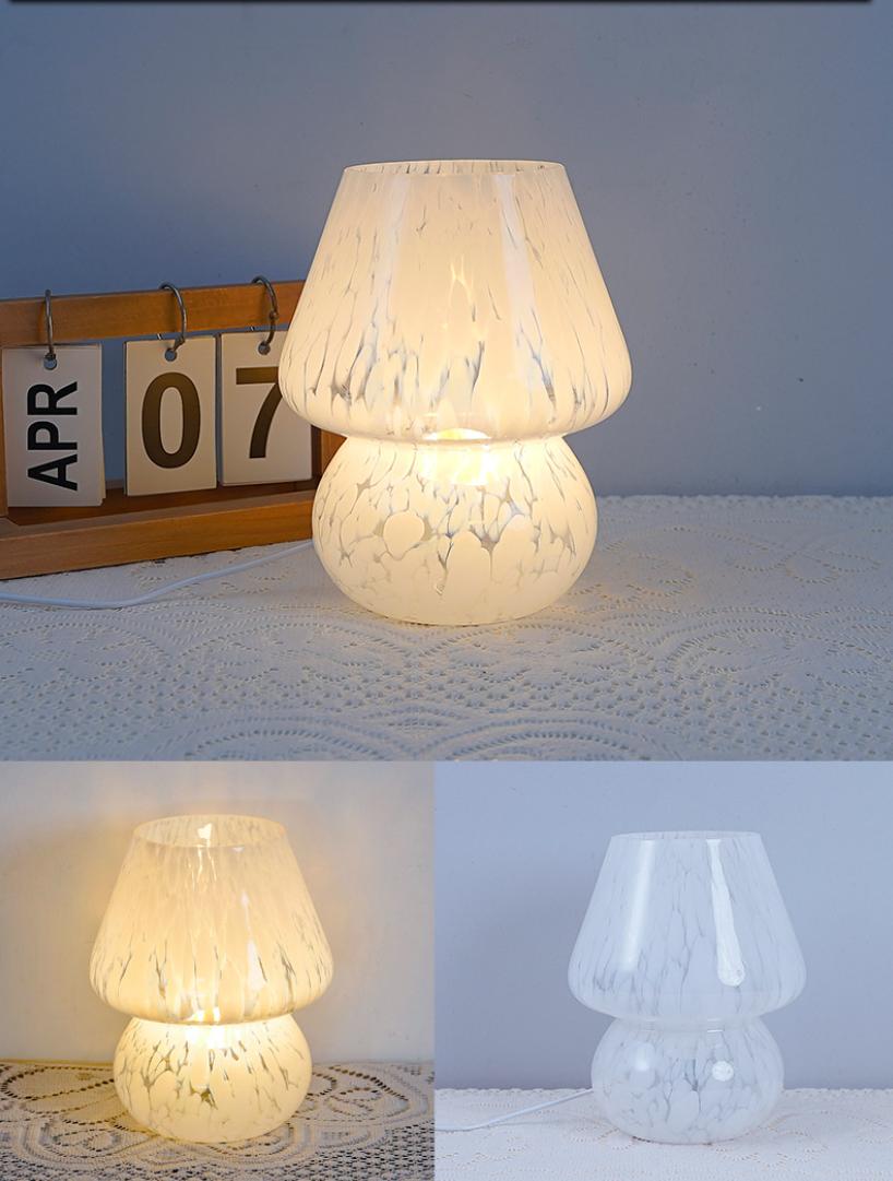 

Glass LED USB Table Lamp Nordic Mushroom Desk Light for Bedroom Decor Cute Gift Warm Light