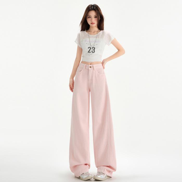Women's Spring Drooping Floor Wide-leg Jeans Women's Spring and Summer Slim Straight Pants Women's Spring