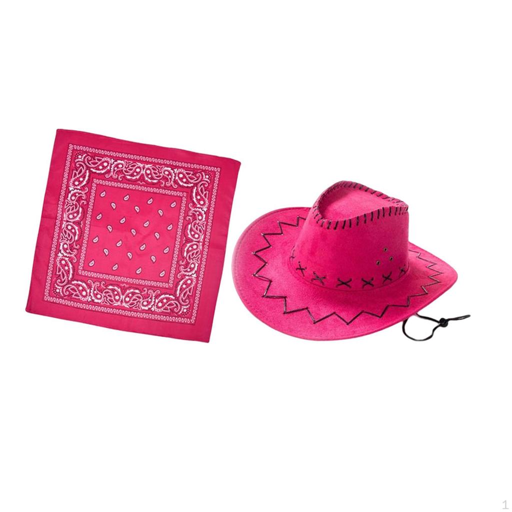 Big Brim Cowboy Hat with Bandana Fancy Dress up Photo Props Headwear Cowgirl Hats for Men Women West
