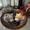 Tiger Print Round Rug, Non Slip Polyester Carpet, Shed Free Durable Mat for Bedroom, Living Room, Office Decor