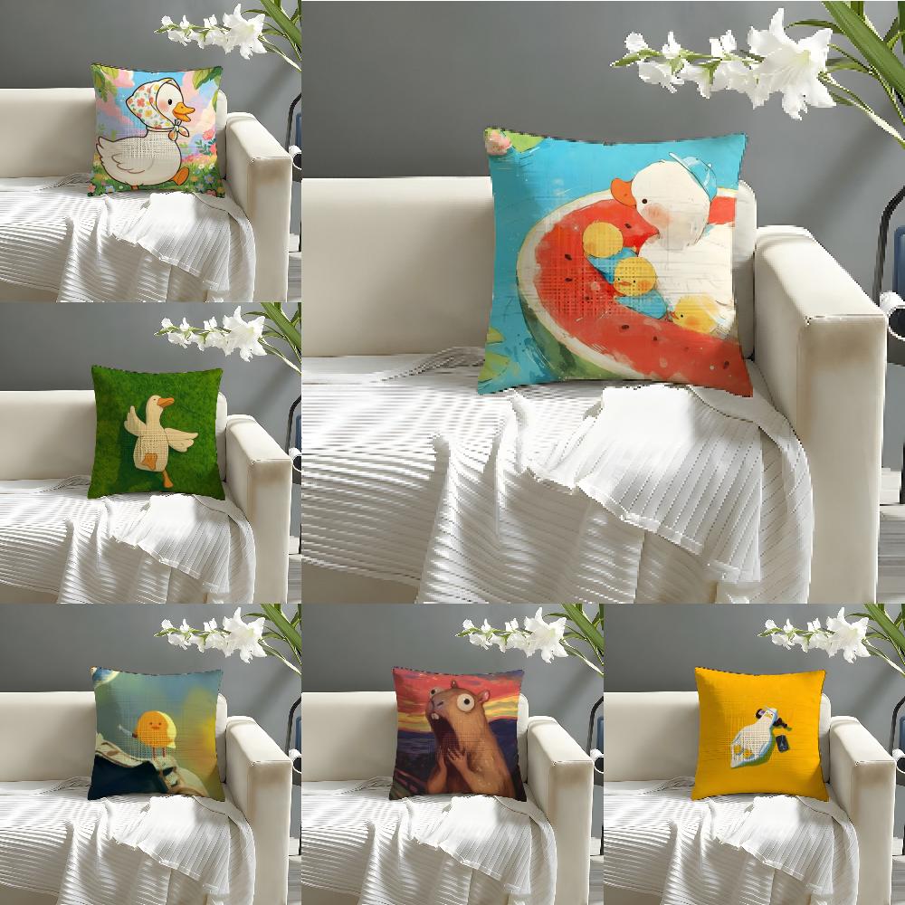 Funny And Surprising Duck Pattern Pillow Case Cotton Linen Fabric Square Zipper Pillowcase Home Decorative Living Room
