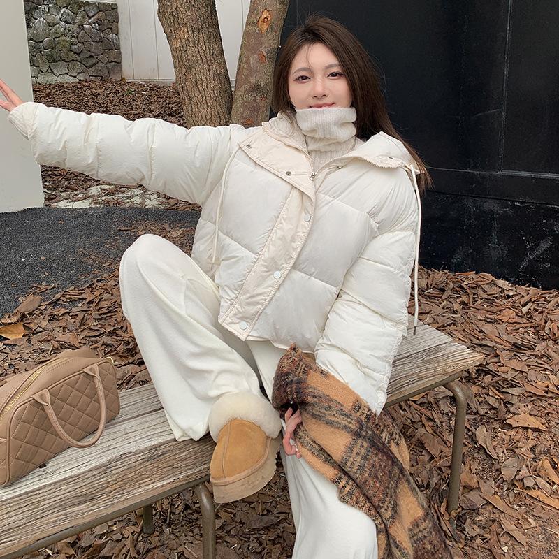 

Winter new simple hooded zipper warm down cotton clothes loose bread clothes versatile jacket women M белый