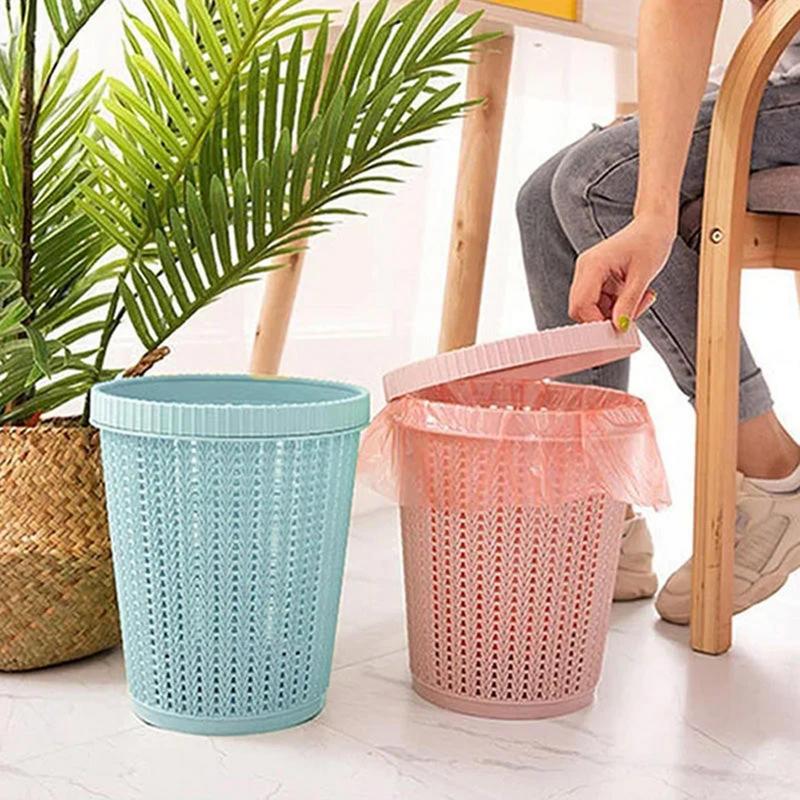 Automatic Change Bag Trash Can Round Garbage Can Automatic Bag Change Bag Rattan Waste Bin Trash Basket Keep Hands Clean