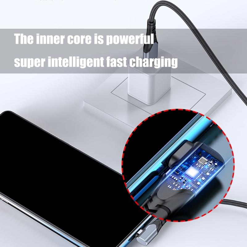 Durability Braided USB to USB C Cable for Phone 15/16 6A 66W Charging Cord Data Transmission with Right Angle Design
