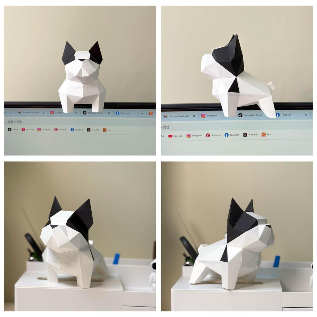 ORIGAMIPLANET Bulldog 3D Origami Bastelset für Erwachsene Einfache DIY Hunde Papier Skulptur 3D Niedliches Tier Handgemacht Heimdeko Kunst Heimdekoration Papierbasteln
