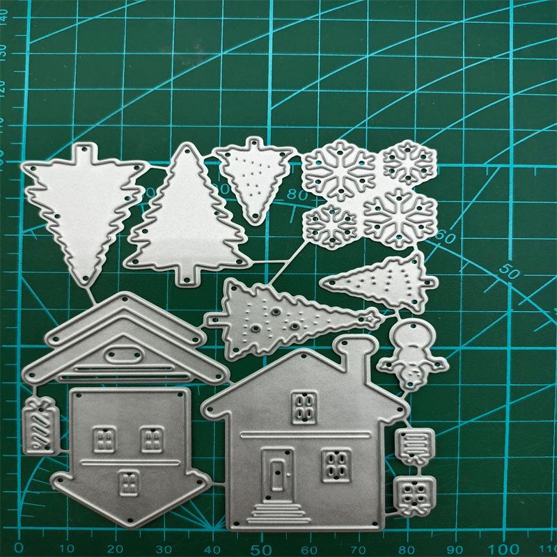 House Christmas Tree and Snowflakes Scrapbooking Metal Cutting Dies Stencils for DIY Album Paper Card Decor