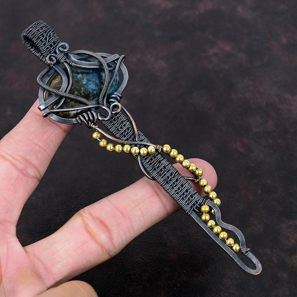 Přívěsek s turmalínem vodního melounu, měděný drátem opletený přívěsek, přívěsek na klíče, měděné šperky, ručně vyrobený přívěsek s drahokamem, drátem opletené šperky jako dárek