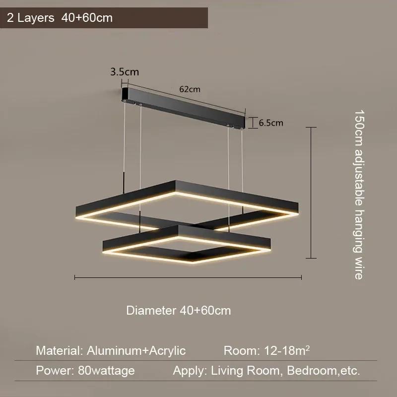 Simple LED square pendant light dining rooms bedrooms living rooms attic Nordic home decor black aluminum lighting fixtures