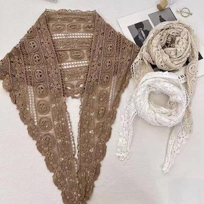Sciarpa triangolare in cotone e lino Mori, piccola sciarpa estiva in pizzo all'uncinetto con gonna, sciarpa in seta con colletto finto