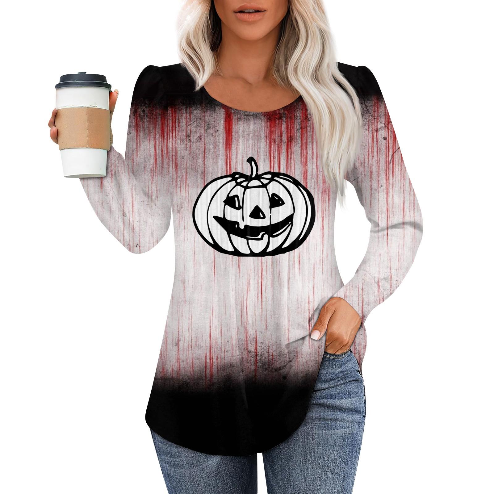 

Женская повседневная футболка с круглым вырезом и длинными рукавами в складку на Хэллоуин M