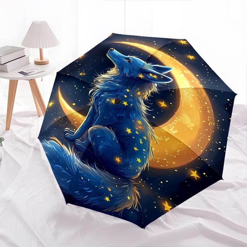 Moon Fox- Automatic Umbrella,Suitable for Men and Women,Suitable for Birthdays, Christmas, Gifts for Fashion Lovers0928b
