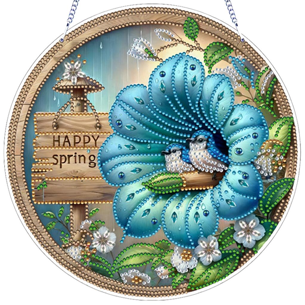 Flower 2D Flat DIY Hanging Gem Art Paintings Charm Acrylic Crystal Painting Crafts Kit for Adults Gift Home Wall Or Window Decor