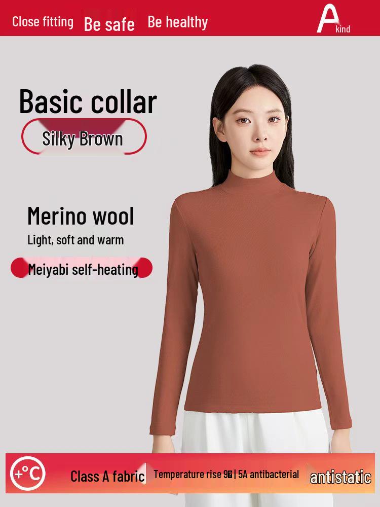Autumn/Winter Wool Long-Sleeve Velvet Cotton Mid-Neck Women's Fashion Top