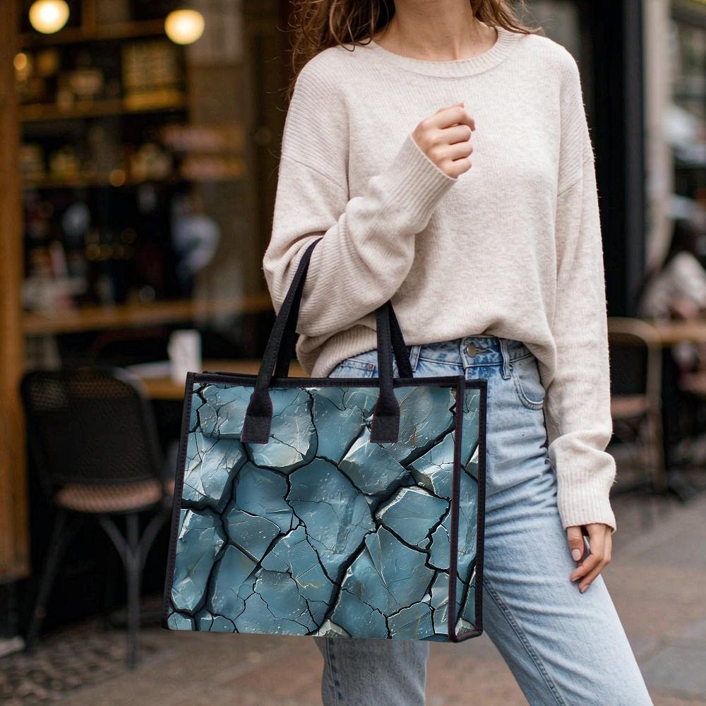 Blue Crack Pattern Casual Tote Bag Stylish Large Capacity Daily Commuter Shopping Portable Shoulder Handbag