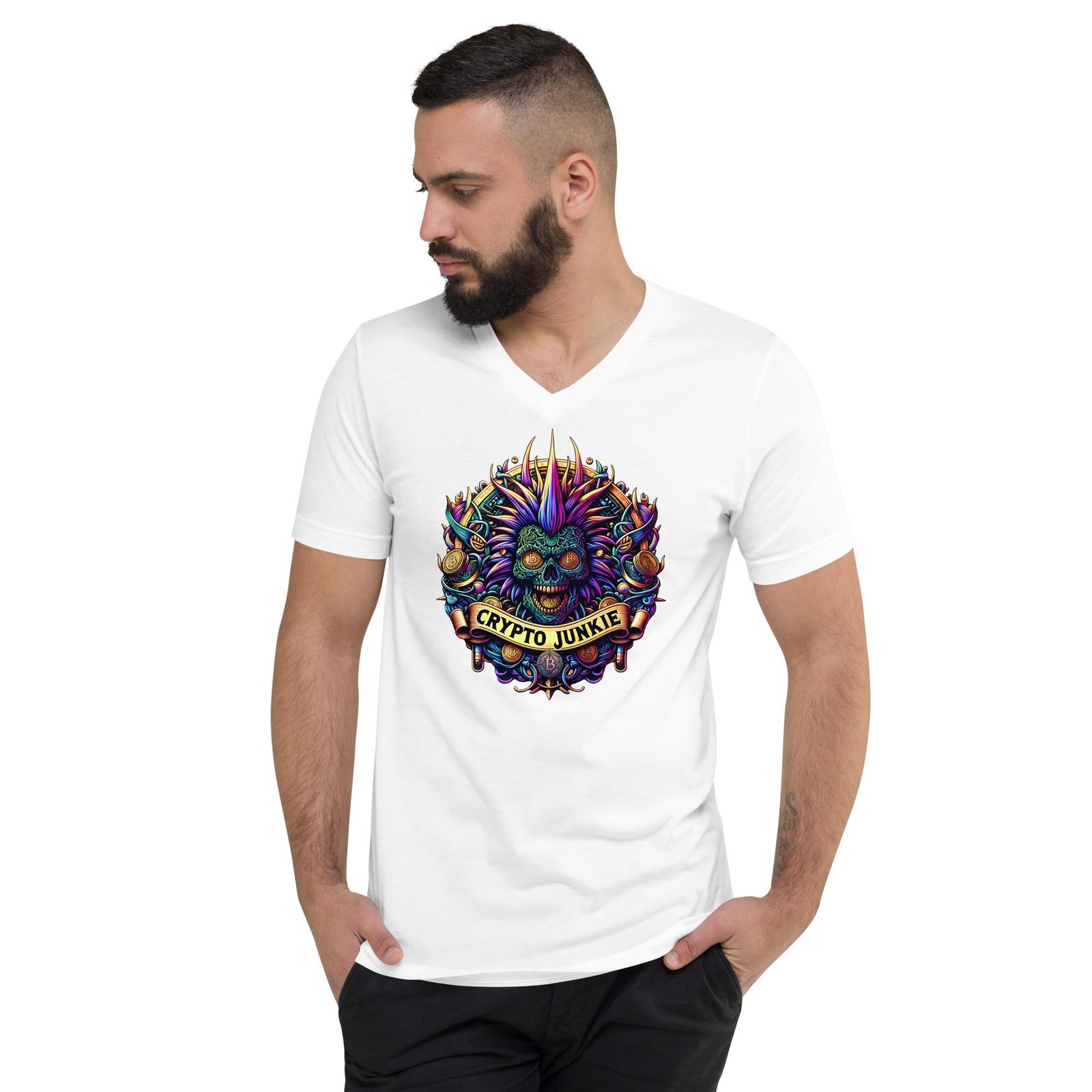 

Bitcoin Punk Rock Skull Crypto Junkie Digital Asset Short Sleeve V-Neck T-Shirt 5XL різнокольоровий