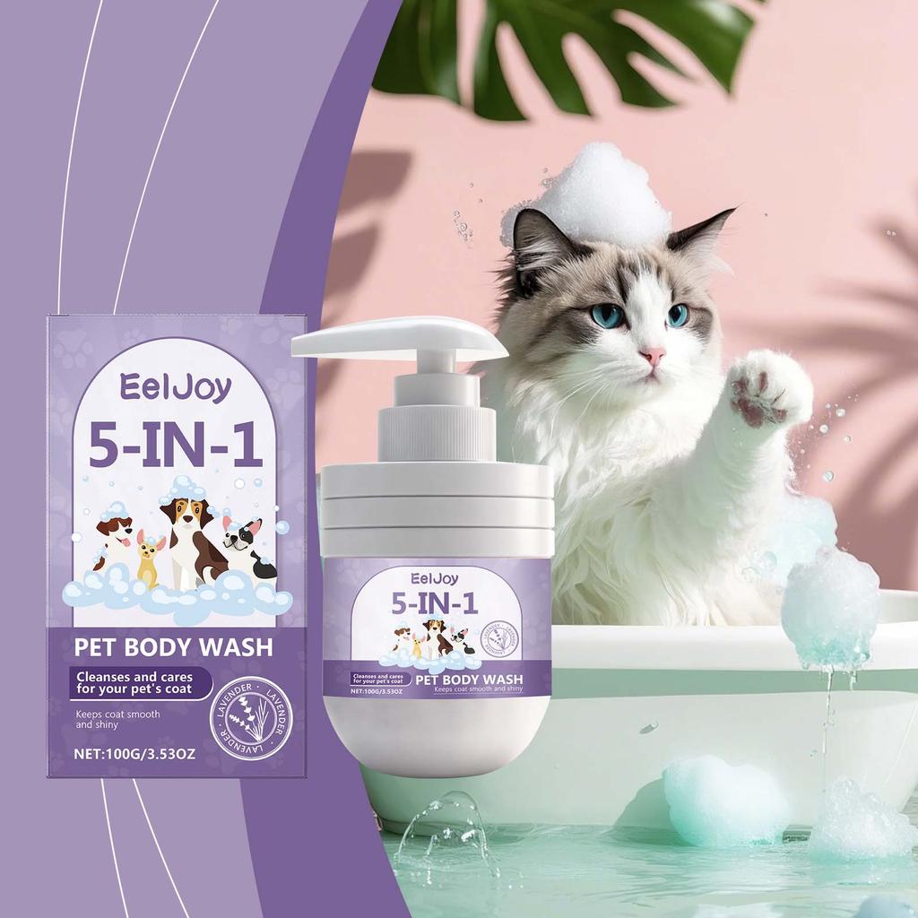 EelJoy 5-in-1 Pet Shampoo, Gentle Cleansing & Coat Care, Smooth & Shiny Fur, Lavender Scent, Shampoo for Cats & Dogs, 100g