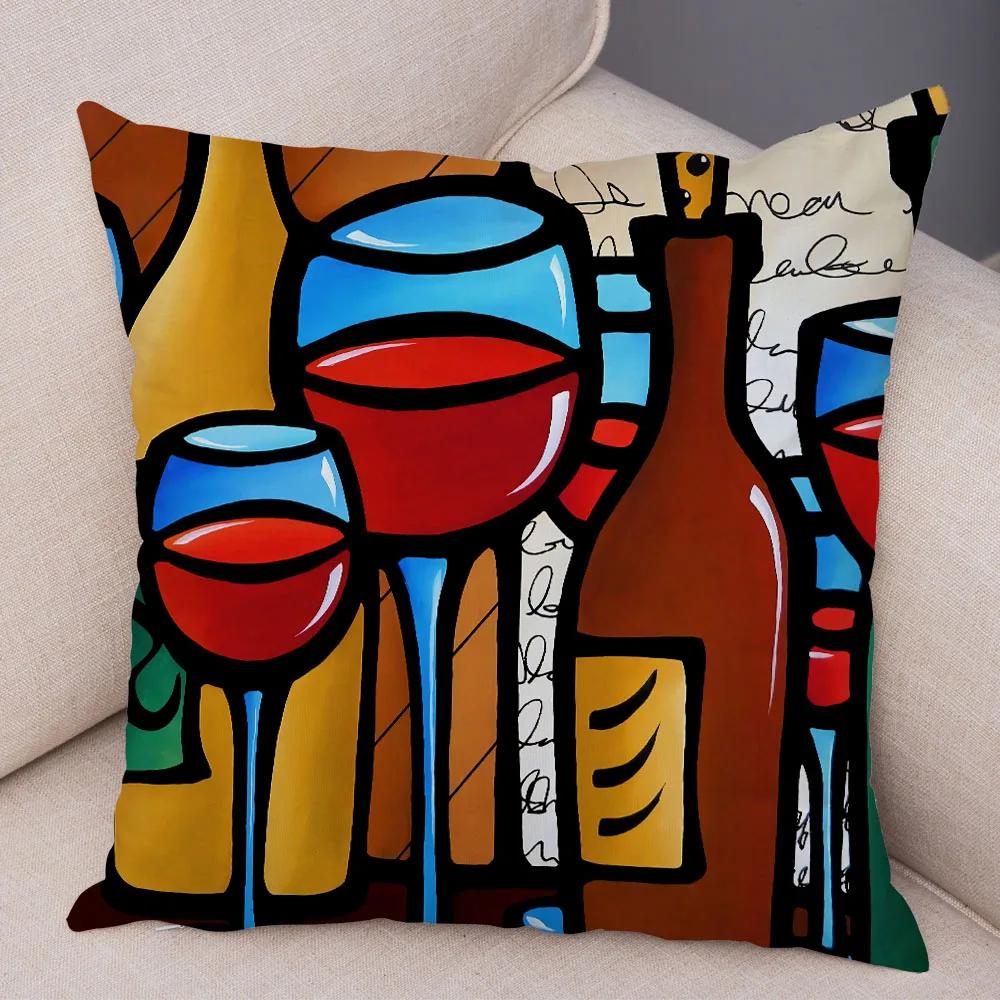 Abstract Painting Cushion Cover Decoration Nordic Style Colorful Cartoon Girl Pillowcase Sofa Home