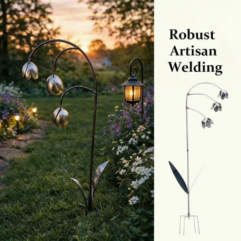 Iron Flower Garden Stake Antique Lilies of the Valley Metal Wind Chime Sculpture For Yard Lawn Backyard Decoration