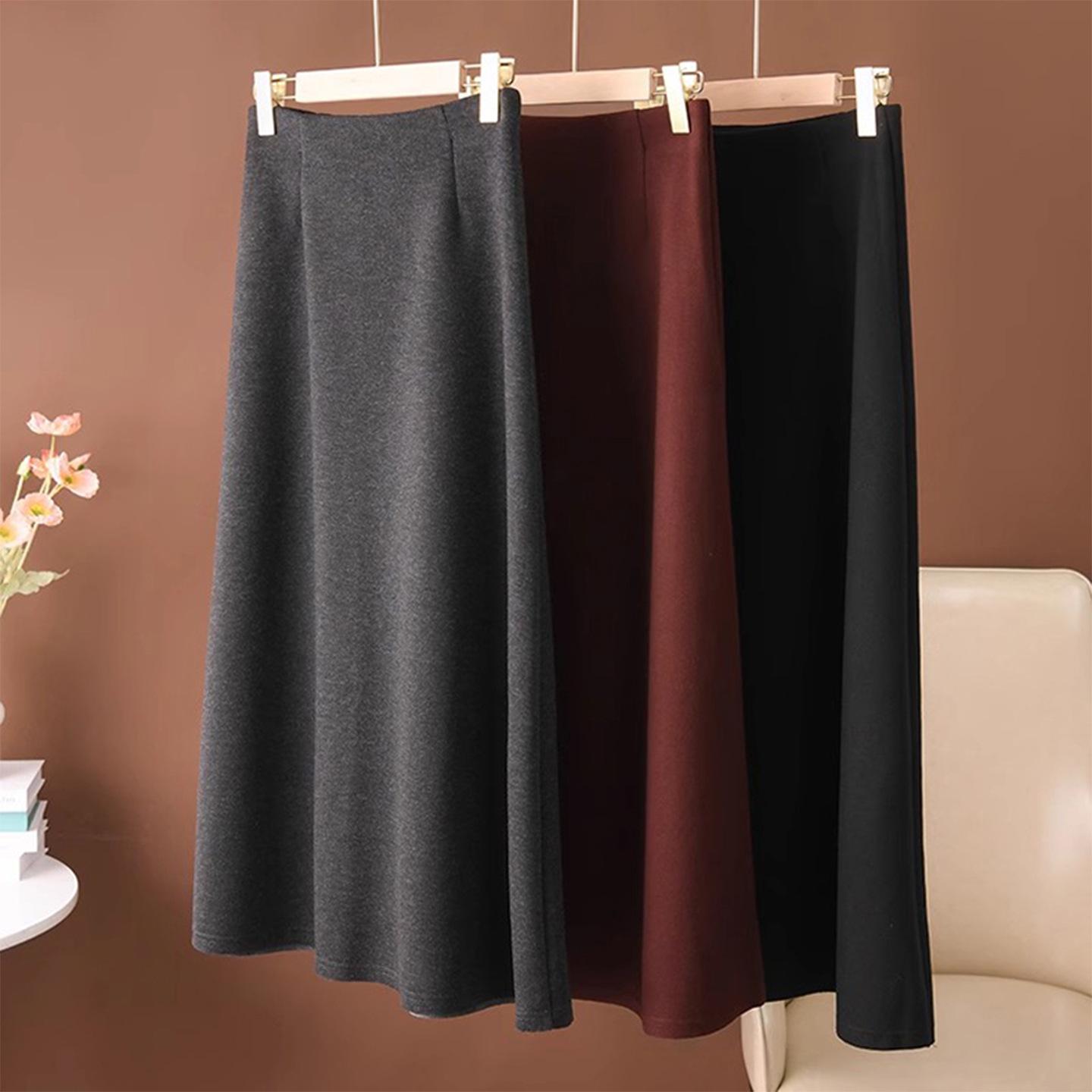 2025 Autumn/Winter Women s High-Quality Woolen A-Line High-Waisted Long Skirt 30/2XL for 126-135 lbs