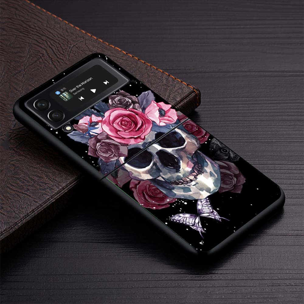 Floral Sugar Skull Flower Phone Case for Samsung Galaxy Z Flip7 Flip6 5G Flip4 Flip5 Flip3 Cover Z Flip 7 6 5 4 3 PC Shell Coque