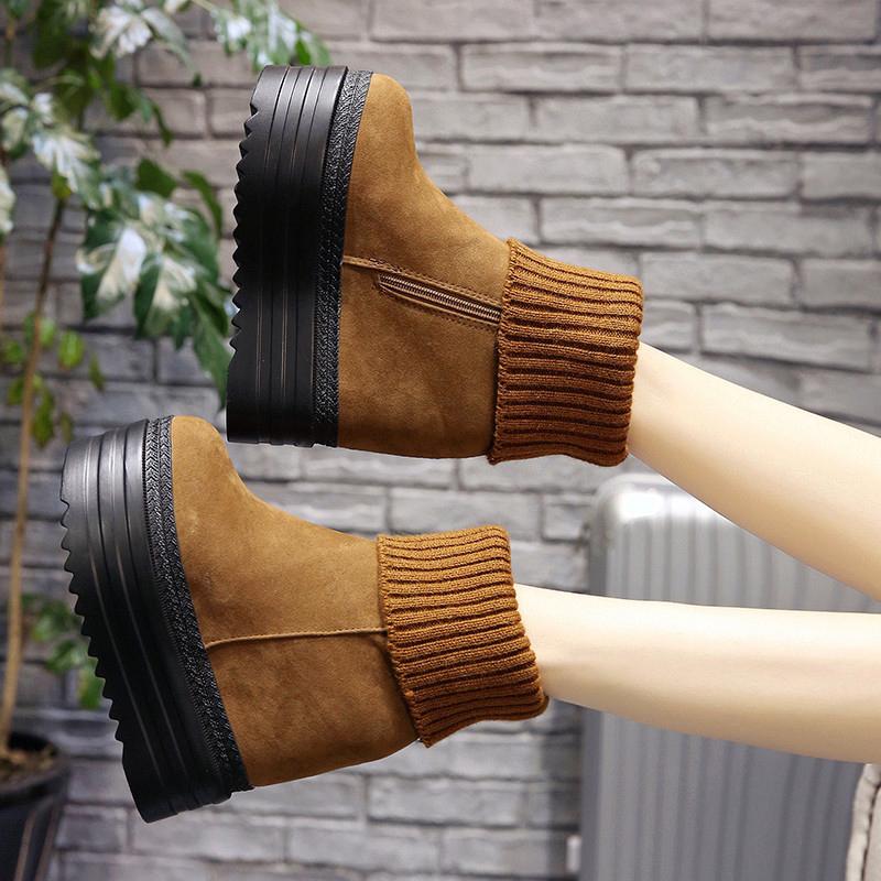 Women's Mid-Calf Boots Winter Knitting Wool Hidden Heel Woman Warm Winter Boots Fashion Platform Thick Sole Shoes Women Boot