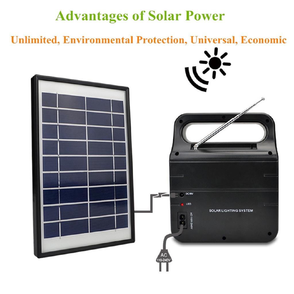 25W Solar Generator With Solar Power Panel 2xLED Bulb Solar-charging FM Support Stereo Speaker Multi-functional Generators
