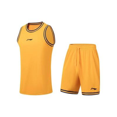 Li Ning Sports Basketball Series Logo Print Quick-Dry Breathable Basketball Set Men Sportswear New-Lakers-Yellow AATT023-3