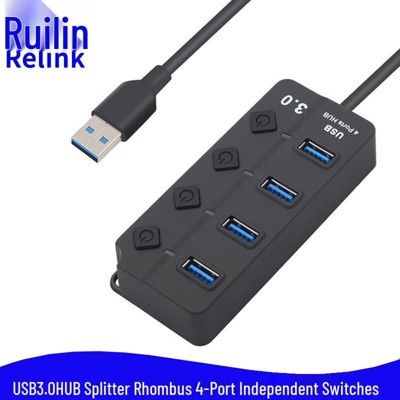 

Ромбовидный 4-портовый USB 3.0 хаб с переключателем – Настольный разветвитель «один-четыре» 4-port Black without power