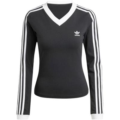 Originals Striped Logo Print V-Neck Slim Fit Long Sleeve Sweatshirt Women Sweatshirt Black IY7247