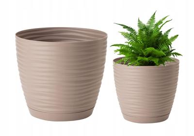 Round Plastic Flowerpot with Saucer, Beige, 107x11cm