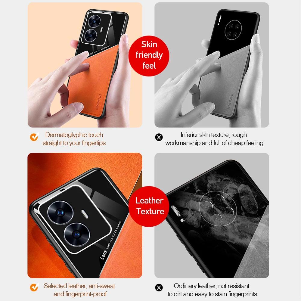 Kožené pouzdro s texturou pro Realme C67 4G C55 C53 C30 C30S C21Y C25Y kryt s magnetickým nárazuvzdorným obchodním krytem do auta