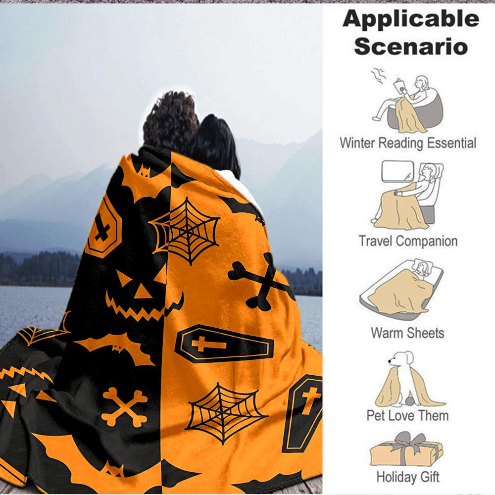 1pc Halloween Spooky Blanket, Lightweight Flannel Throw Blanket for Sofa, Bed, Travel, Camping, Living Room, Office, Couch083