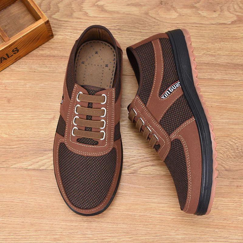 Frühling Alte Peking Stoffschuhe Herren Rutschfest Abriebfest Lässige Arbeitsschuhe Atmungsaktiv Verdickt Küche Mittelalterliche und Ältere Vaterschuhe