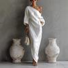 New Summer Fashion High-End Women's Long Sleeve Off-Shoulder Maxi Dress Mid-Waist Tucked-In Style