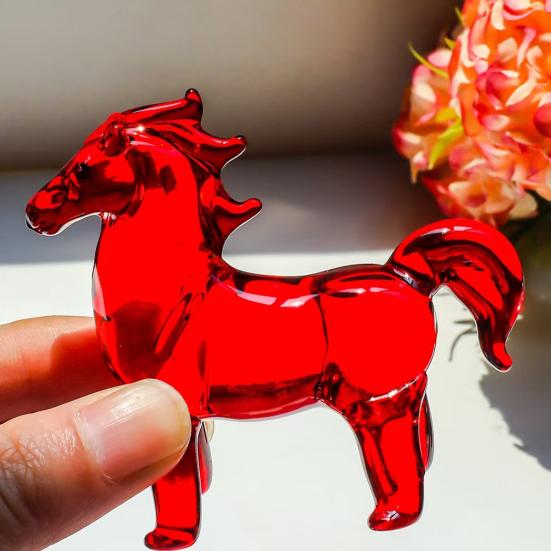 Yousheng Fake Crystal Horse Figurine Hand-carved Miniature Pony Statue Healing Stone Animal Collectible Sculpture Fengshui Decoration Ornament