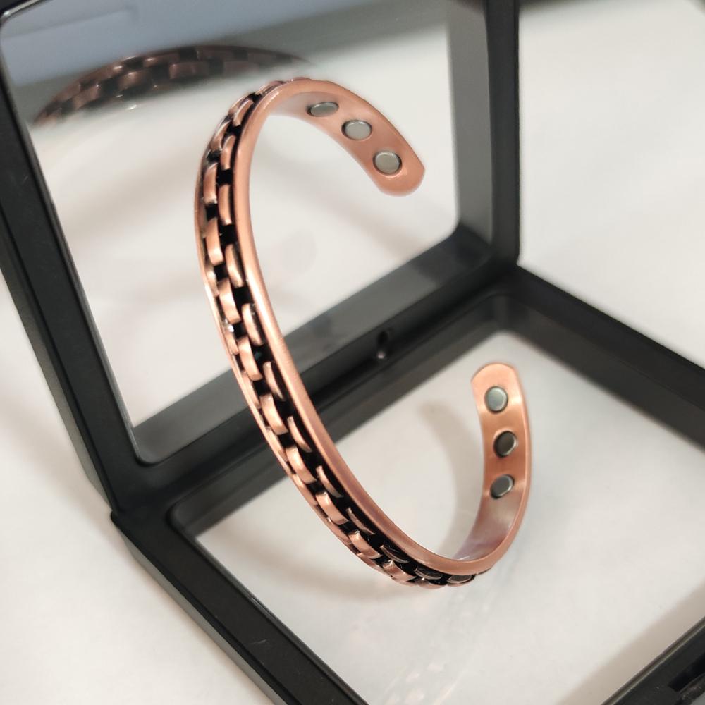 Vinterly Magnetic Pure Copper Bracelets Adjustable Cuff Energy Magnet Bangles Benefits Wristband Stripe Health Jewelry Men Women