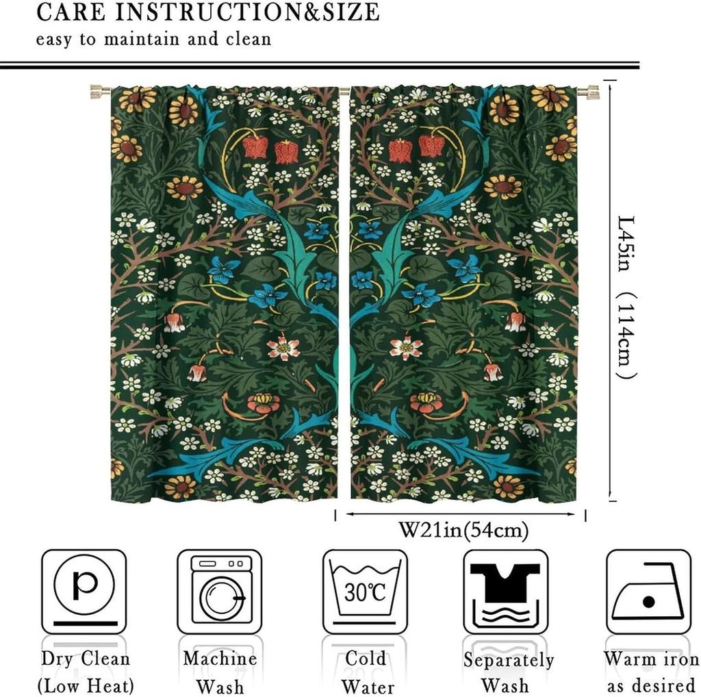 Tenda Retro Finestre William Morris con Motivo Botanico, Tenda Oscurante William Morris Arte Floreale 2 Pannelli