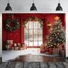 1 Piece Winter Christmas Scene Backdrop with Snowy Windows and Christmas Tree  Extra Large Outdoor Festive Wall Decor