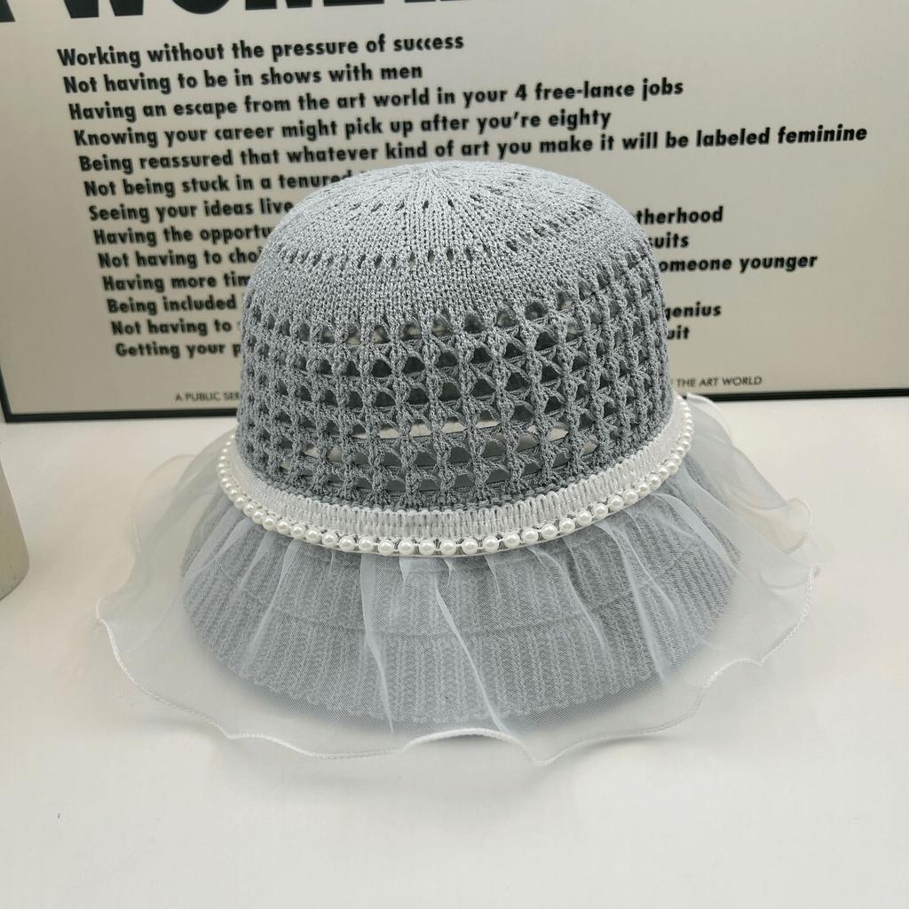 Sun Hat Children's Summer Straw Large Brim Breathable Pearl Straw Hat Beach Vacation Shade Sunscreen Hat
